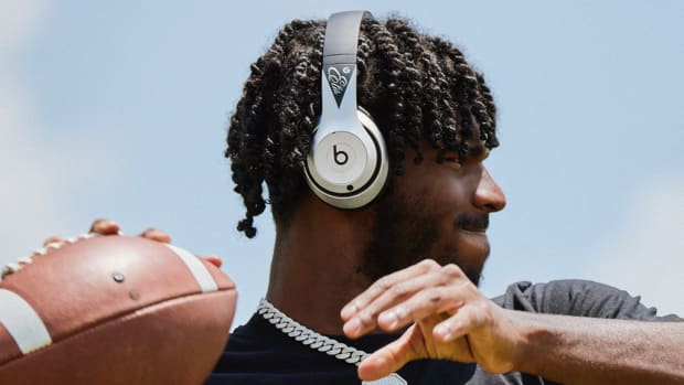 Shedeur Sanders with Beats Elite headphones